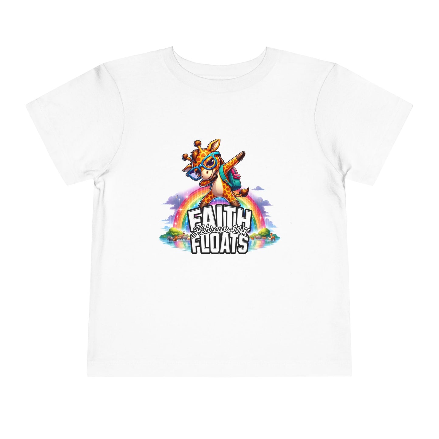 Colorful Toddler Short Sleeve Tee - Faith Floats Giraffe Design