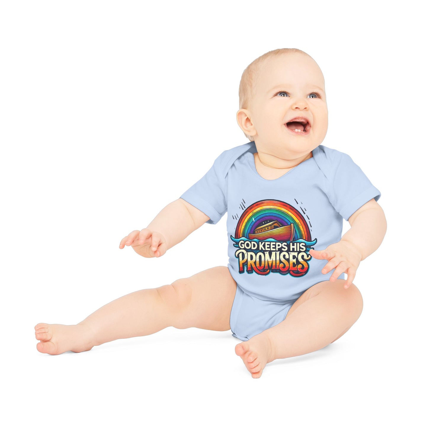 God Keeps His Promises Baby Organic Bodysuit - Rainbow Design