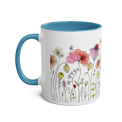 Whimsical Floral Two-Tone Coffee Mug | 11oz | Perfect Gift for Nature Lovers