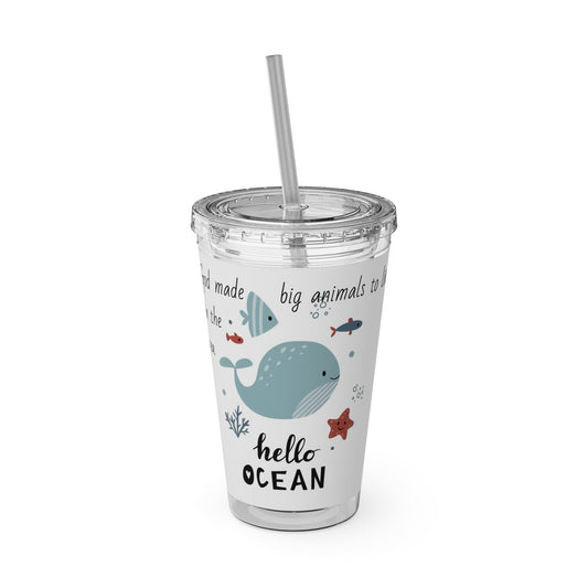 Sunsplash 16oz Tumbler with Straw - Ocean-themed Drinkware for Kids & Adults, Perfect for Summer Adventures!