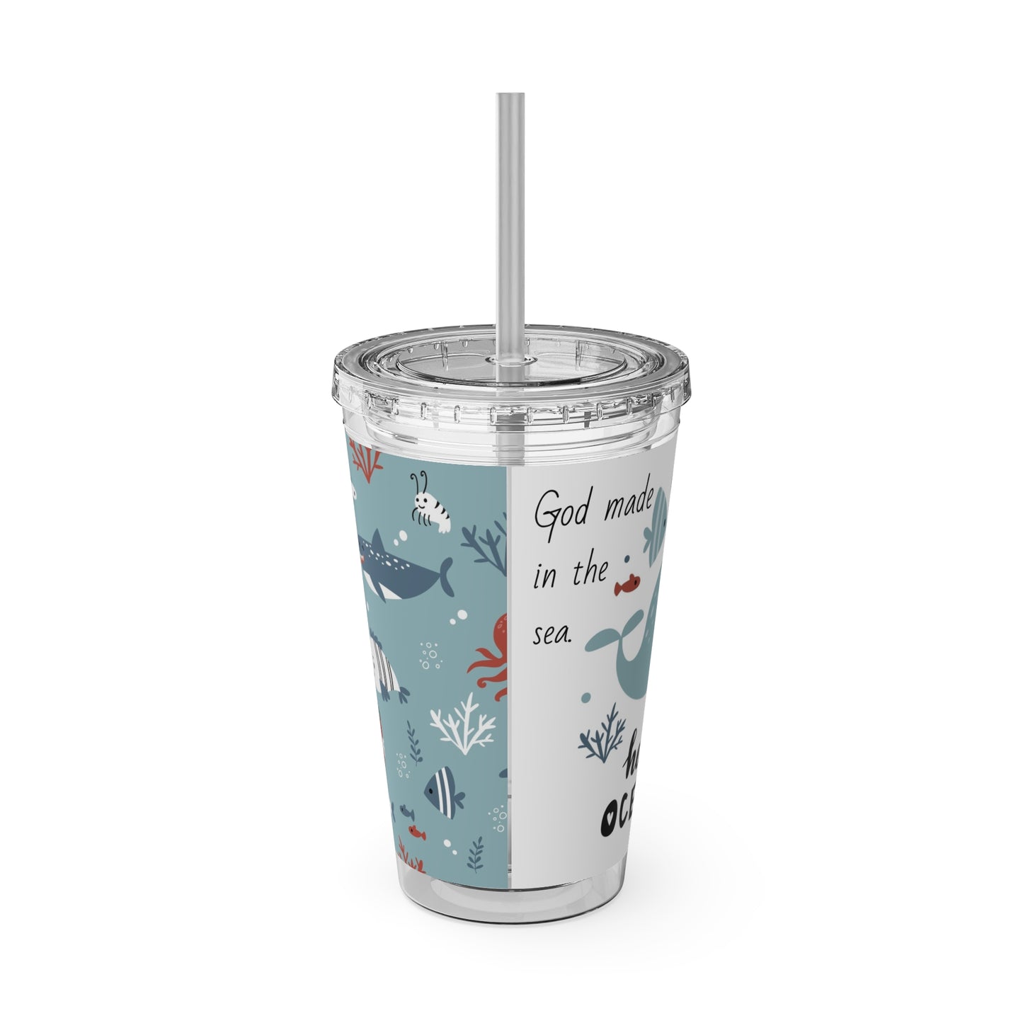 Sunsplash 16oz Tumbler with Straw - Ocean-themed Drinkware for Kids & Adults, Perfect for Summer Adventures!