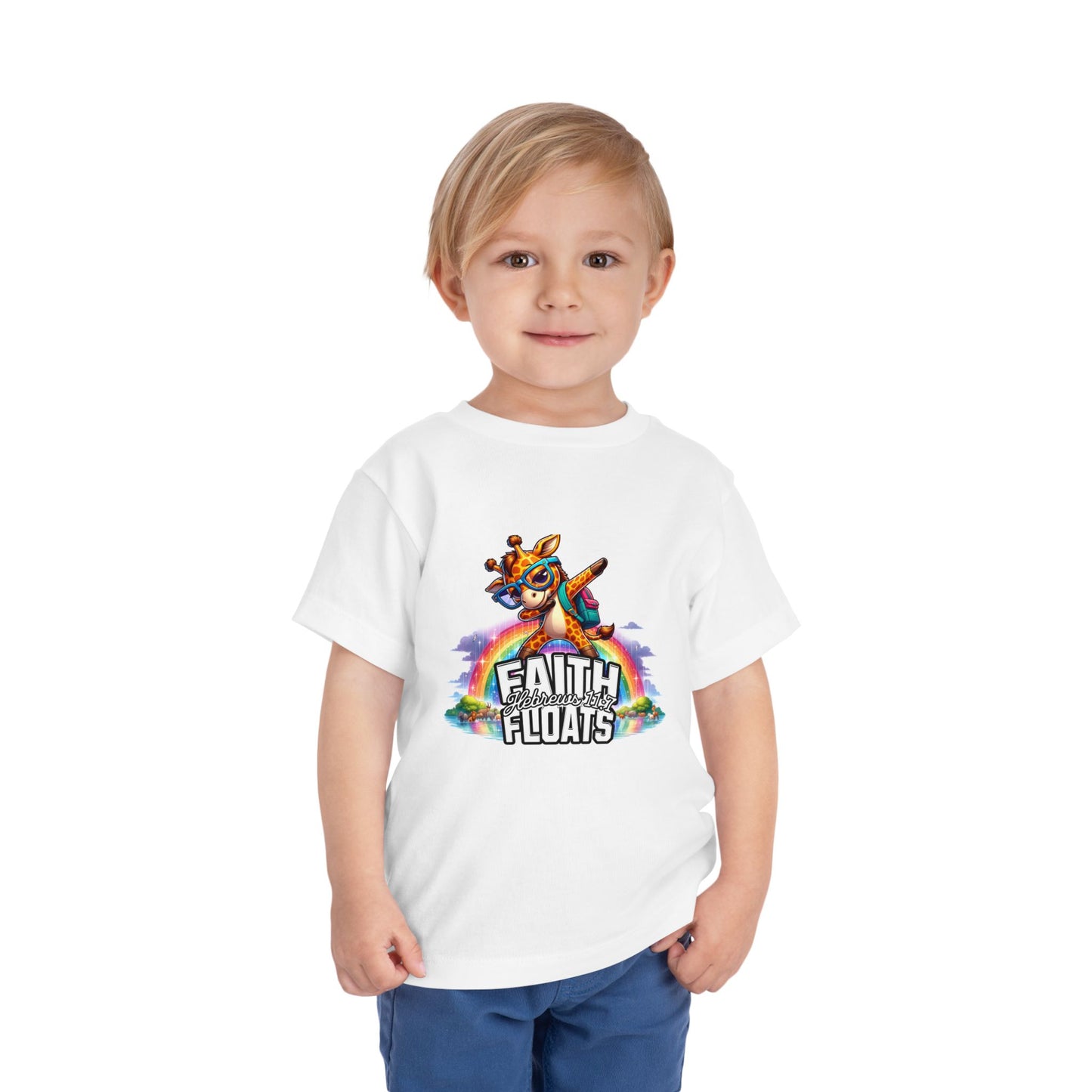 Colorful Toddler Short Sleeve Tee - Faith Floats Giraffe Design