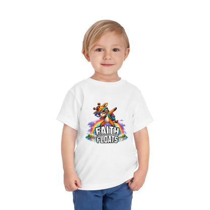 Colorful Toddler Short Sleeve Tee - Faith Floats Giraffe Design