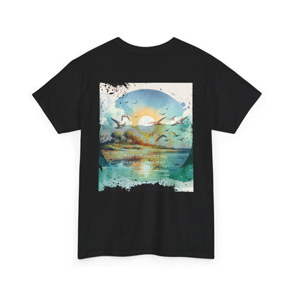 Nature-Inspired Unisex Heavy Cotton Tee with Scenic Graphic