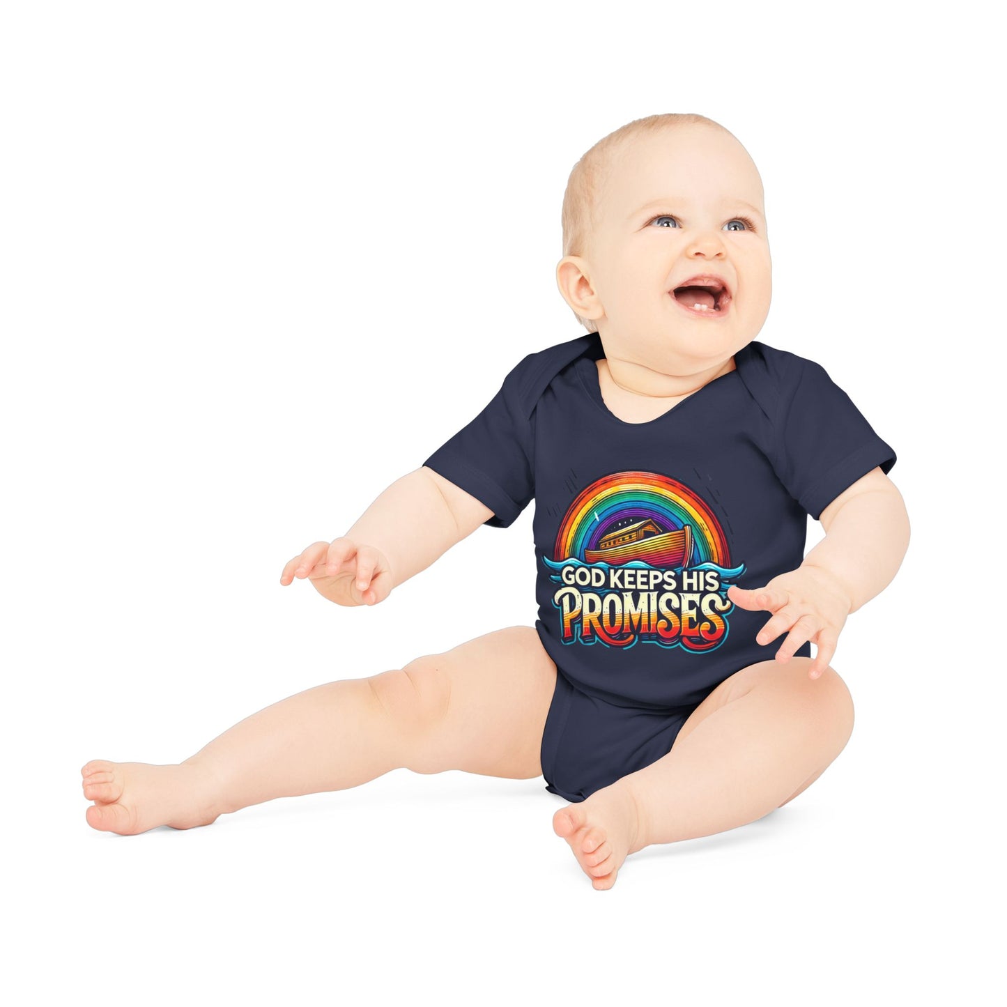 God Keeps His Promises Baby Organic Bodysuit - Rainbow Design