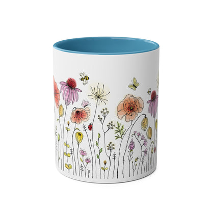 Whimsical Floral Two-Tone Coffee Mug | 11oz | Perfect Gift for Nature Lovers