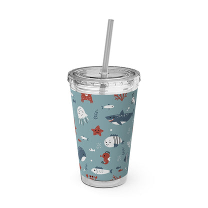 Sunsplash 16oz Tumbler with Straw - Ocean-themed Drinkware for Kids & Adults, Perfect for Summer Adventures!