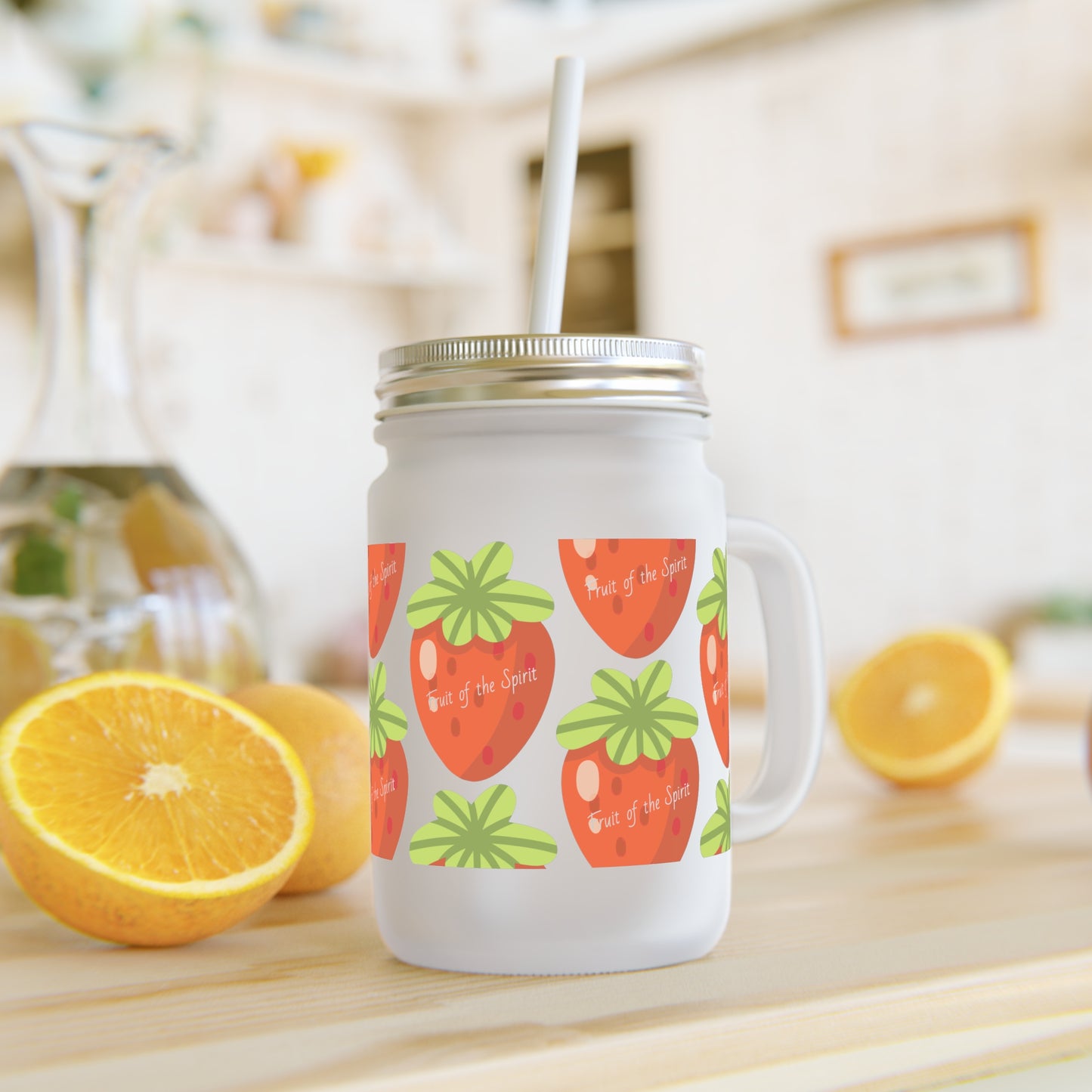 Strawberry-Themed Mason Jar with Straw - Perfect for Summer Drinks