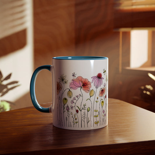 Whimsical Floral Two-Tone Coffee Mug | 11oz | Perfect Gift for Nature Lovers