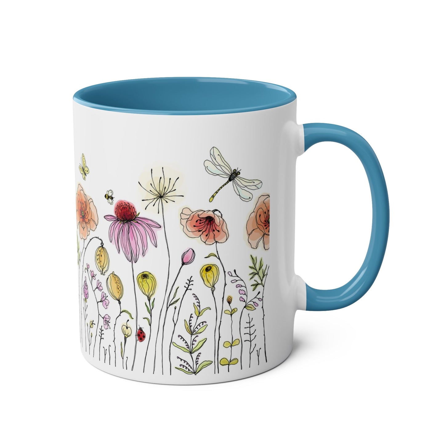 Whimsical Floral Two-Tone Coffee Mug | 11oz | Perfect Gift for Nature Lovers