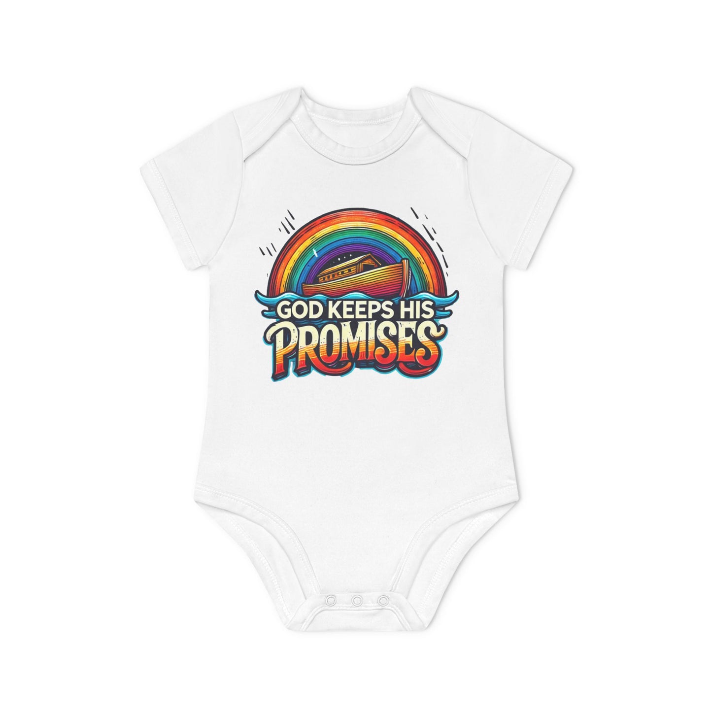 God Keeps His Promises Baby Organic Bodysuit - Rainbow Design